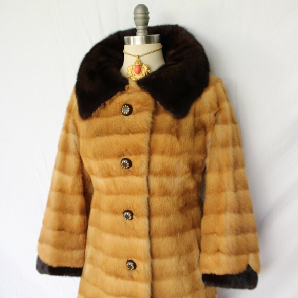 David Green Vintage Mink fur Princess dress coat brown Mod Jackie O 60's stripe - Picture 3 of 10